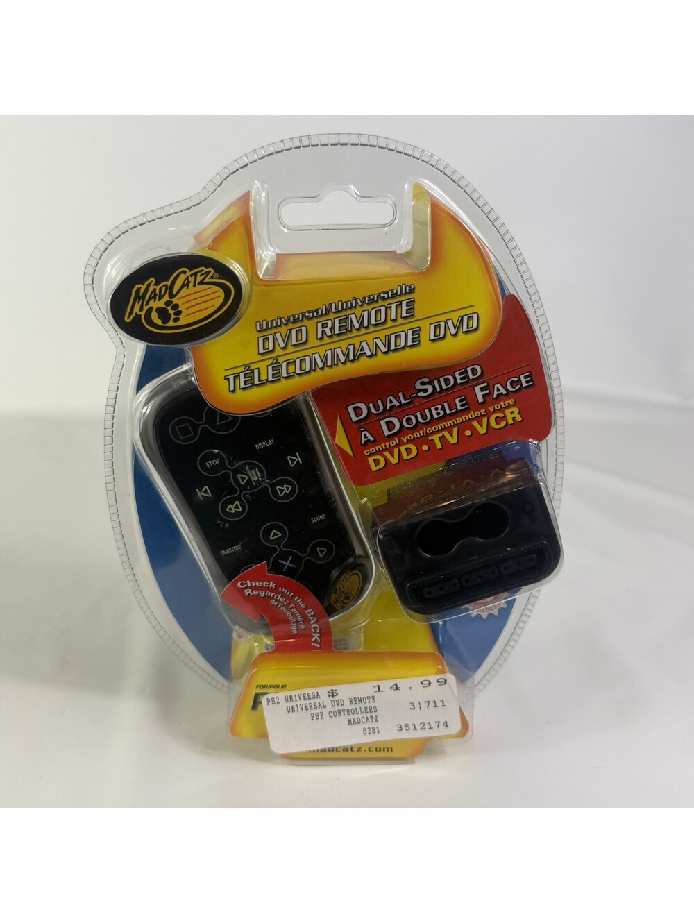 MAD CATZ Double-Sided Universal DVD TV VCR Remote PS2 Playstation 2 Sony 2002